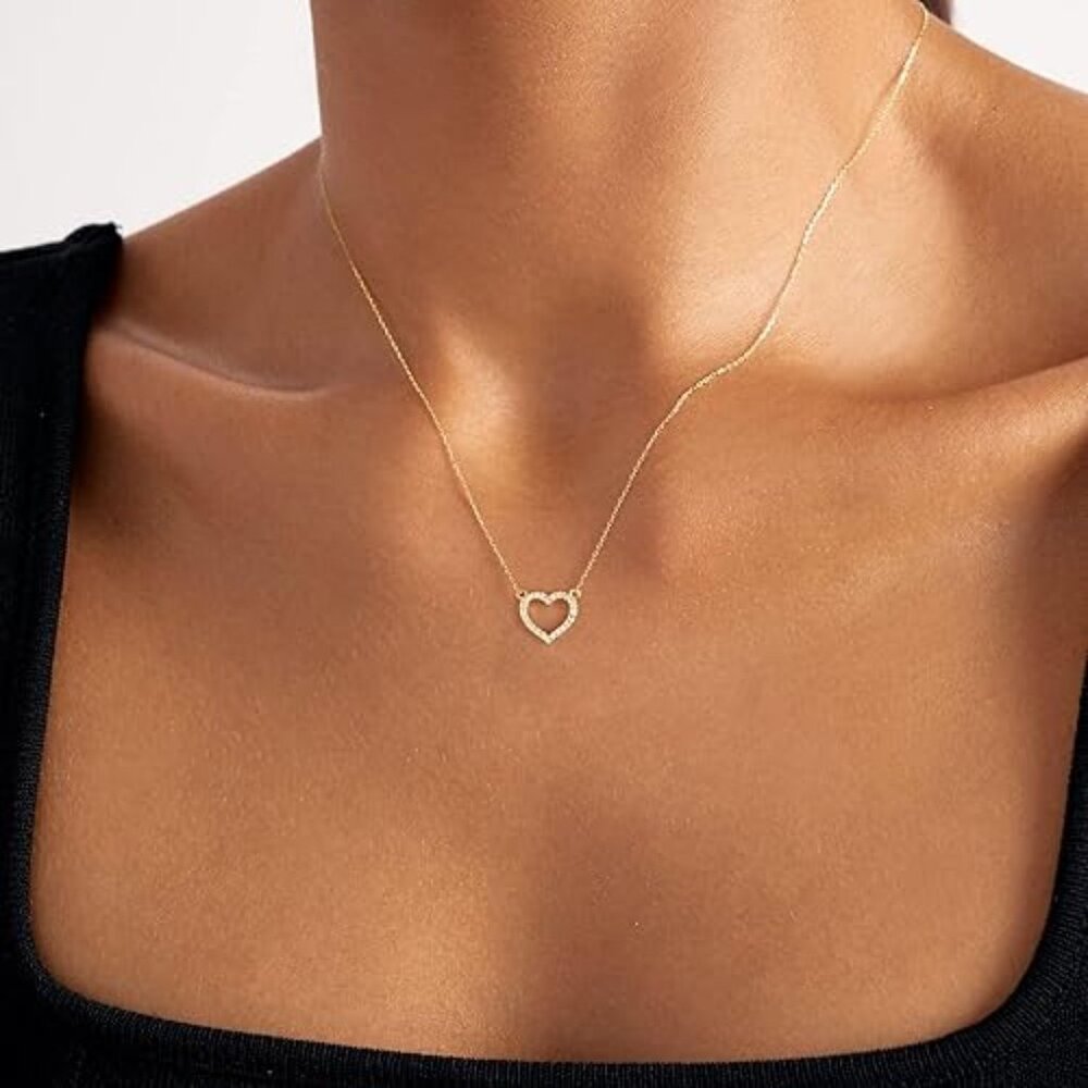 Neiman Marcus 14K Gold Plated CZ Heart Choker Necklace - Picture 2 of 4